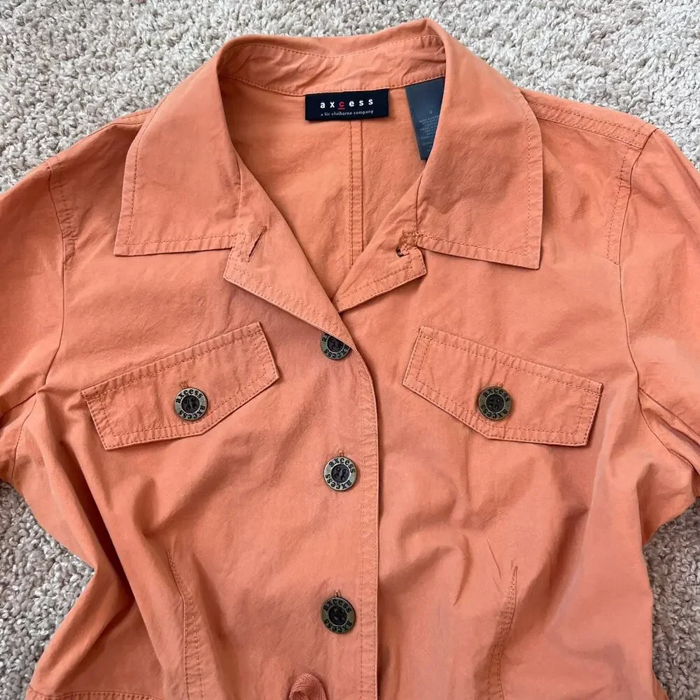 Vintage Button Up Tie Front Light Weight Jacket 100% Cotton size 8 Orange - Picture 3 of 7